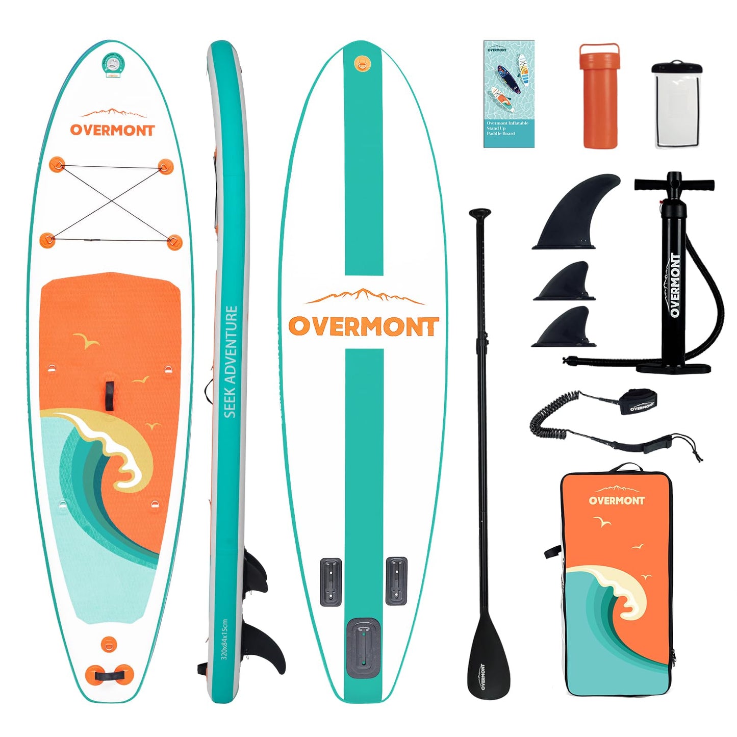 Overmont Inflatable Stand Up Paddle Board with Premium SUP Accessories, 10’6’’ Wide Durable Design, Non-Slip Stable Deck for Youth & Adults of All Skill Levels, Leash Paddle & Pump included