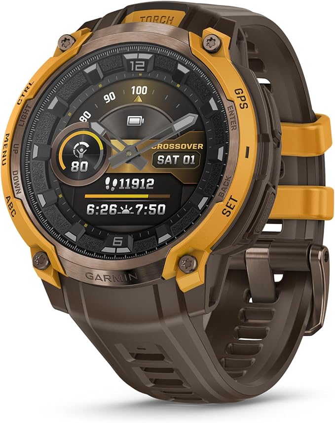 Garmin Instinct® Crossover AMOLED, Rugged Hybrid GPS Smartwatch with Analog Watch Hands and Bright AMOLED Display, Bronze/...