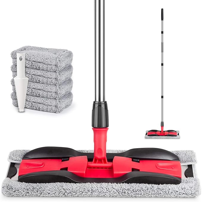 Microfiber Mops for Hardwood Floor Cleaning: MEXERRIS Flat Floor Mop with 4 Washable Pads - 59" Adjustable Handle Dust Dry Mop for Laminate Tile Laminate Wood Vinyl - Home Commercial Cleaning Tools