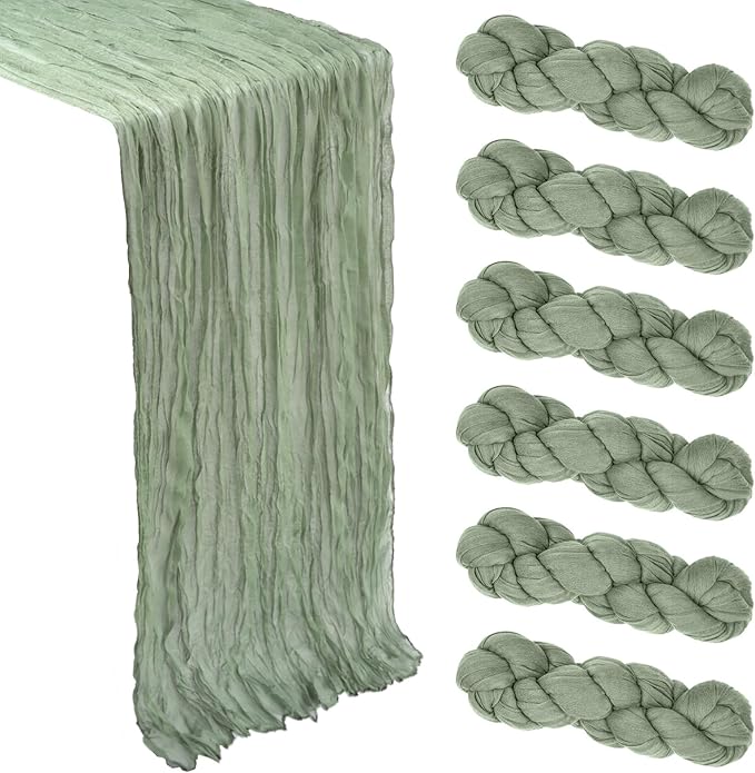 6 Pack Sage Green Cheesecloth Table Runner 10Ft Gauze Cheese Cloth Table Runner 35x120 Inch Boho Sheer Rustic Fabric for P...