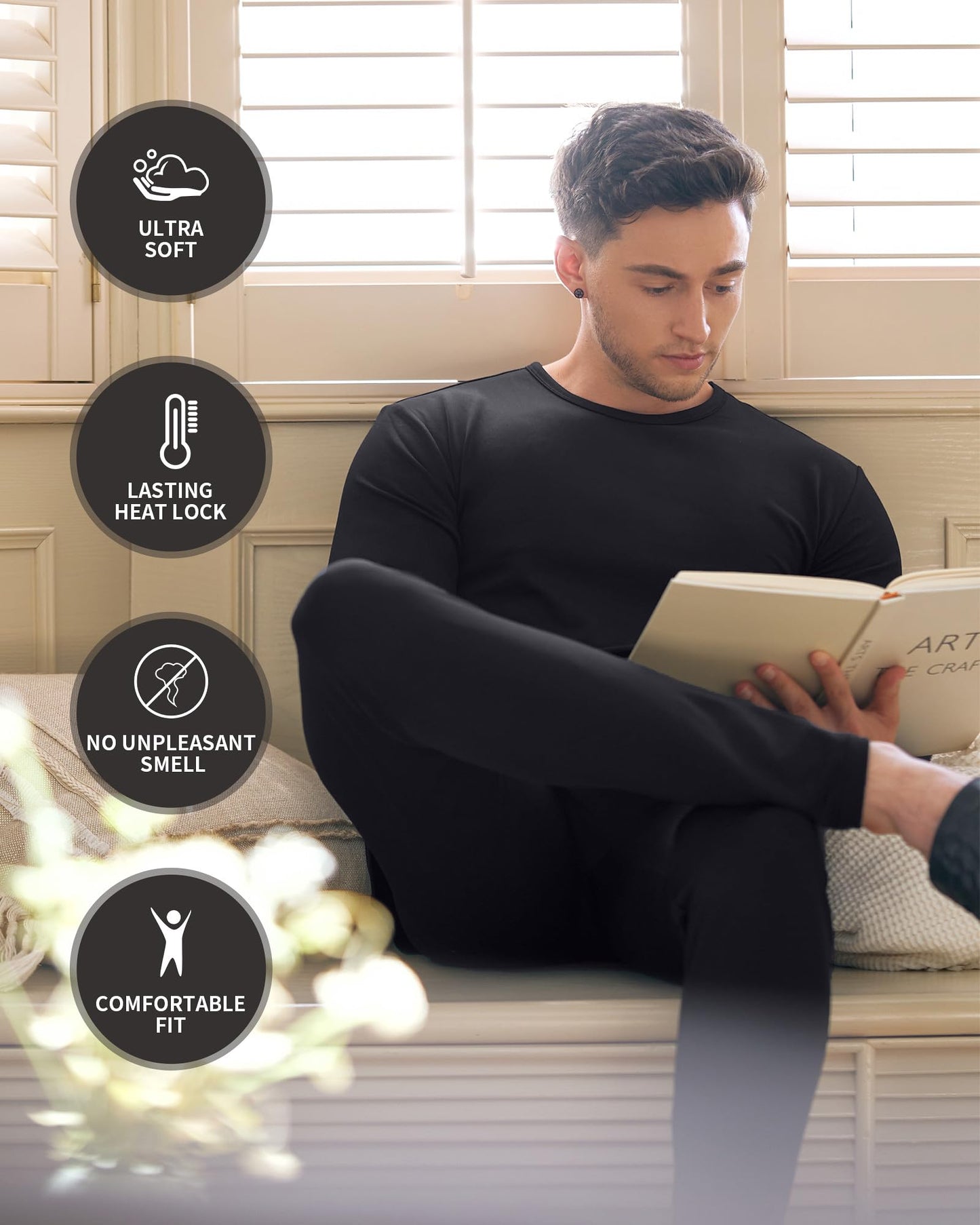 WEERTI Thermal Underwear for Men Long Johns with Fleece Lined, Base Layer Men Cold Weather Top Bottom Black