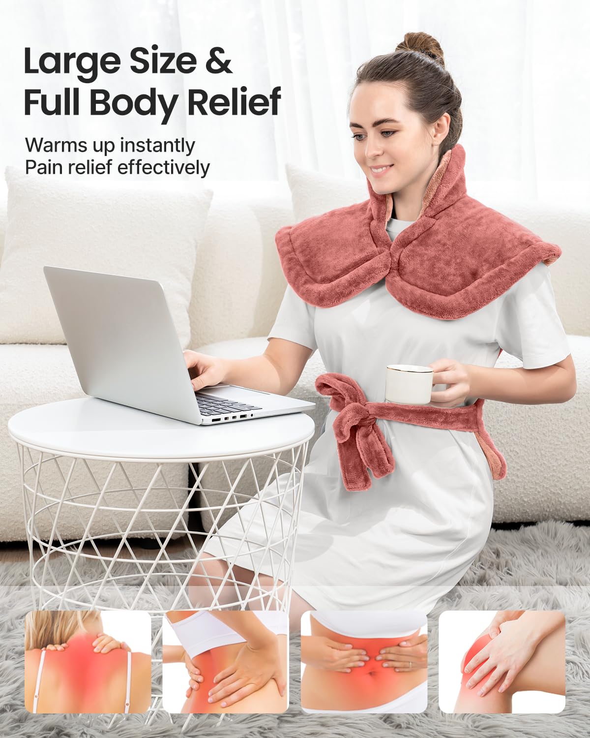 RENPHO Valentines Day & Birthday Gifts for Her Him Women Men, Electric Heating Pad for Back Pain Relief, FSA Eligible, Heat Pad for Neck and Shoulders, Fast Heating, 24"x33", ETL Certified, Pink