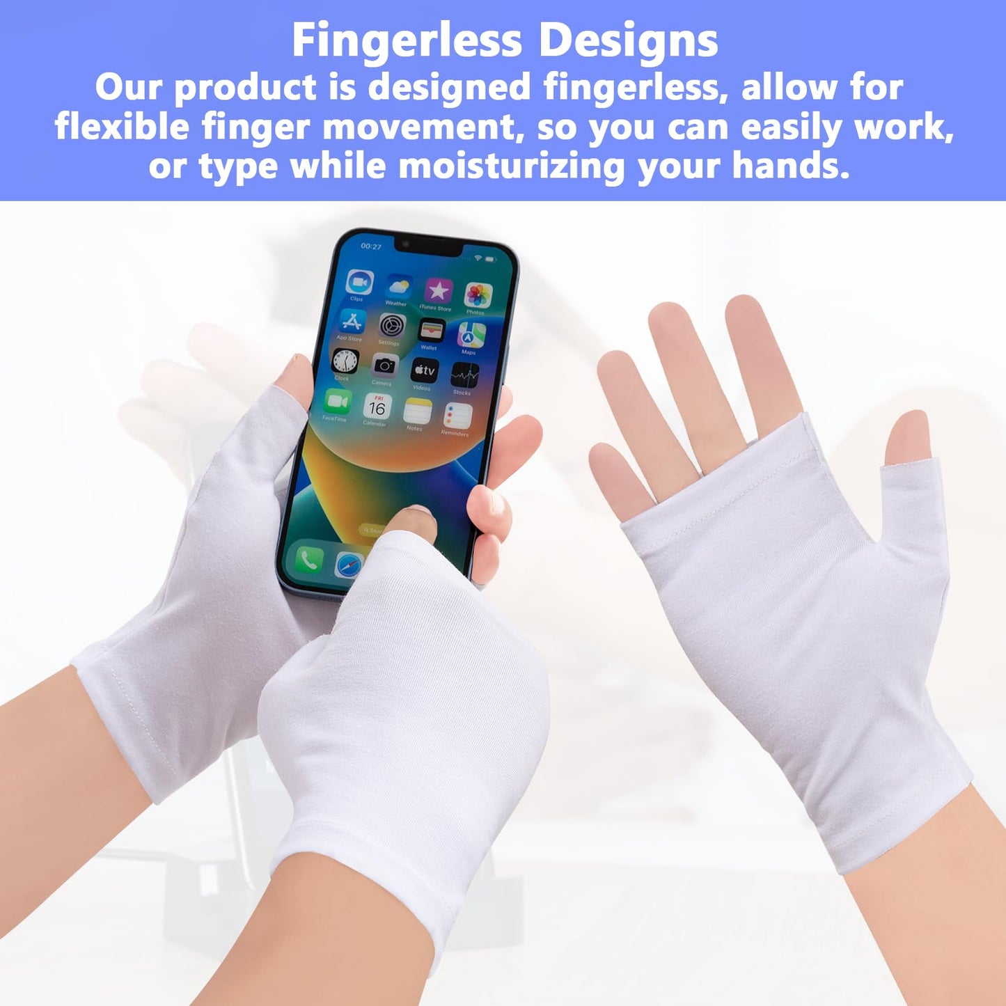 6 Pairs Cotton Gloves Eczema, Cotton Eczema Gloves for Women and Men, Touchscreen Fingerless White Gloves for Art Handling, Fing