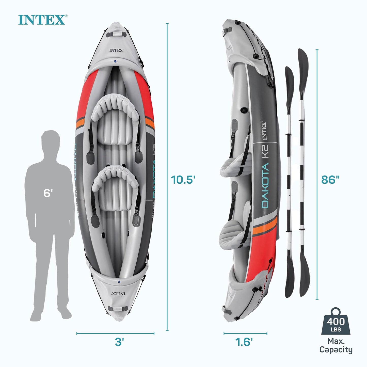 INTEX 2-Person Inflatable Kayak Set, Dakota K2 with 86in Oars and Pump