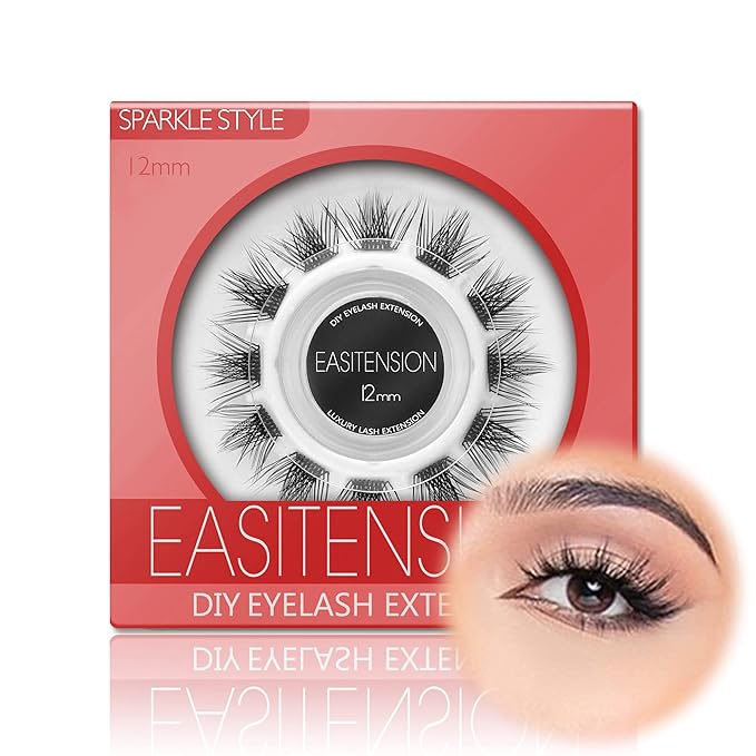 DIY Eyelash Extension, 3D Effect Individual Melt Flare Lash Cluster Natural Lashes Set, Home Eyelash Extension, D curl Lashes Pack 12mm,14mm (12MM-Sparkle)