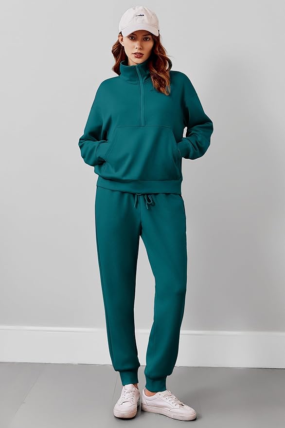 PINSPARK 2 Piece Sets for Women 2025 Fall Travel Outfits Long Sleeve Tracksuit Joggers Sets Half Zip Sweatsuit Matching Set