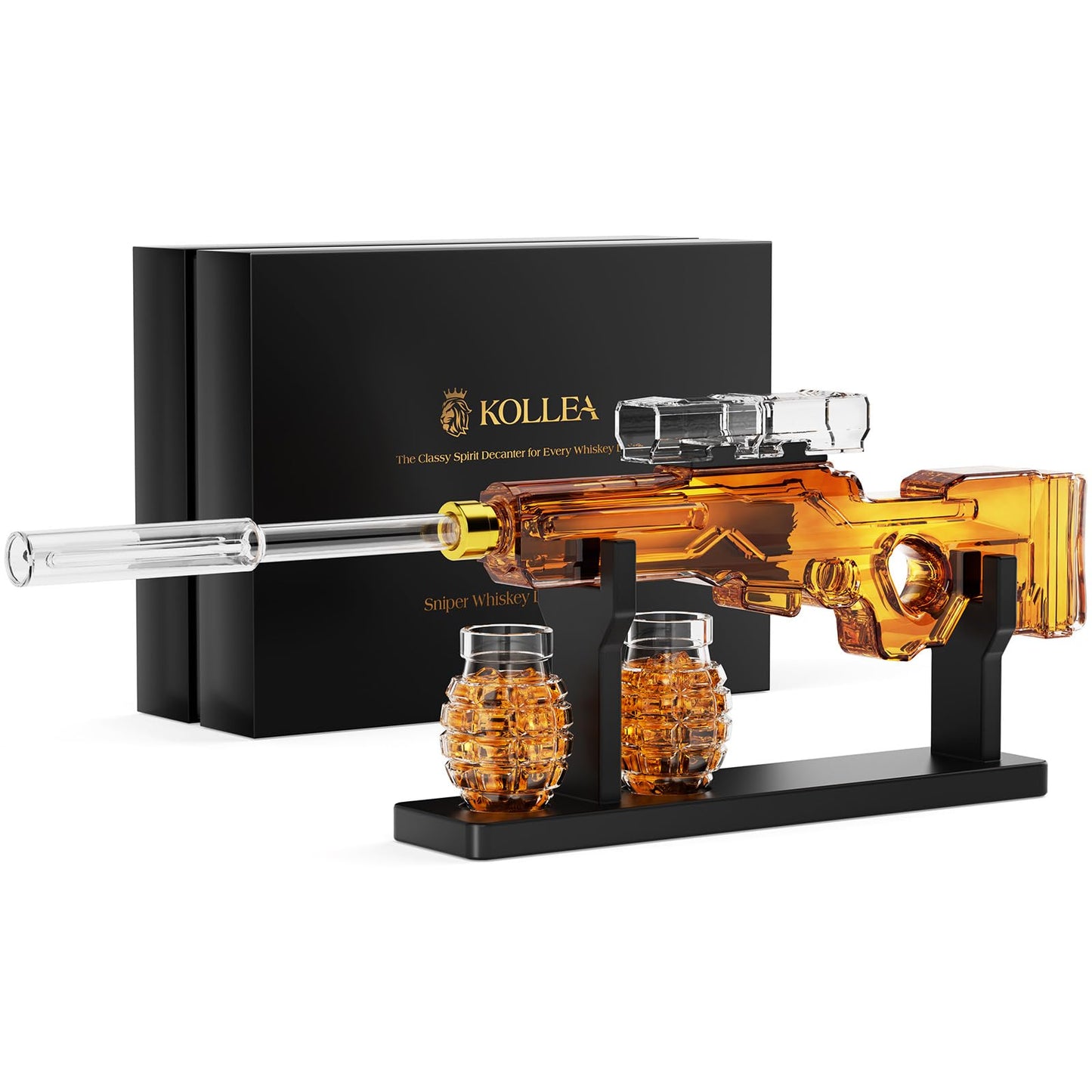 Birthday Gifts for Men Dad, Kollea Gun Whiskey Decanter Sets for Men with 2 Granade Glasses & Detachable Scope, Liquor Dispenser for Home Bar, Military Present for Father, Brother, Him, Anniversary