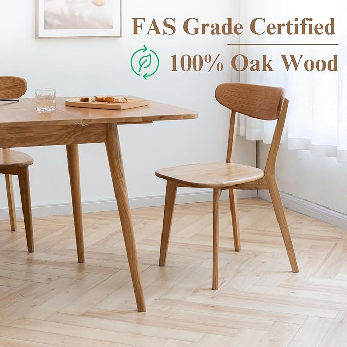 Hymus 100% Solid Oak Wood Dining Room Chairs - Practical Kitchen Chairs for Dining Room, Kitchen, Living Room (4, Natural)