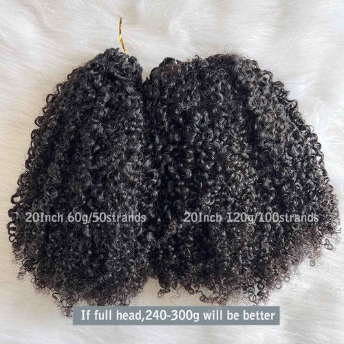 Knotless Pre Separated Human Hair Crochet Extensions for Braids Afro Kinky Curly Brazilian Virgin Feather Hair Bundles Boho Twist Braiding Hair for Black Women 16inch 60g