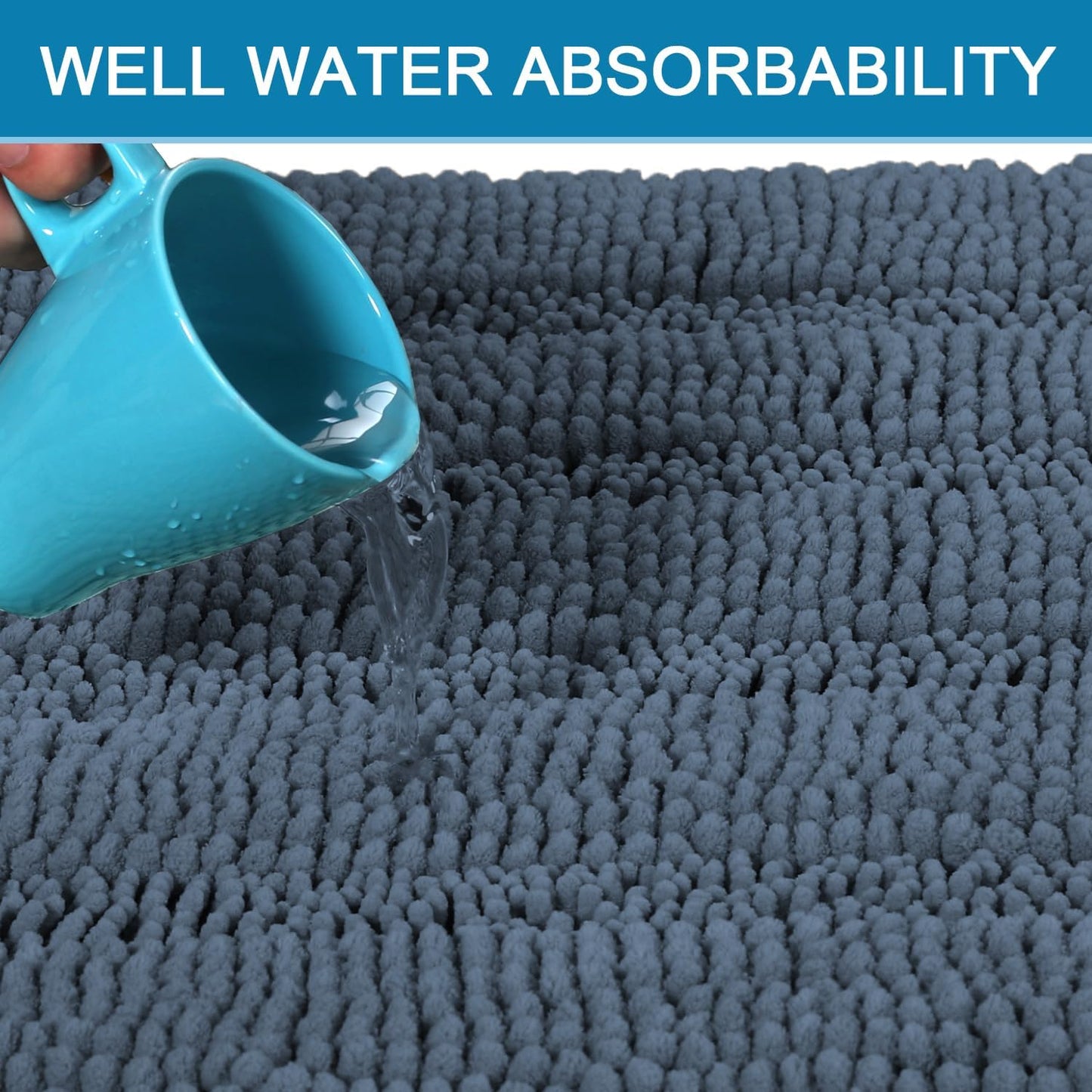 H.VERSAILTEX Bathroom Rug Sets 2 Piece Bath Mats Non Slip Thick Soft Chenille Striped Bath Rug achine Washable Shower Floor Rugs for Tub, Shower and Floor (Blue Indigo, 20"x32" Plus 20"x20" U)