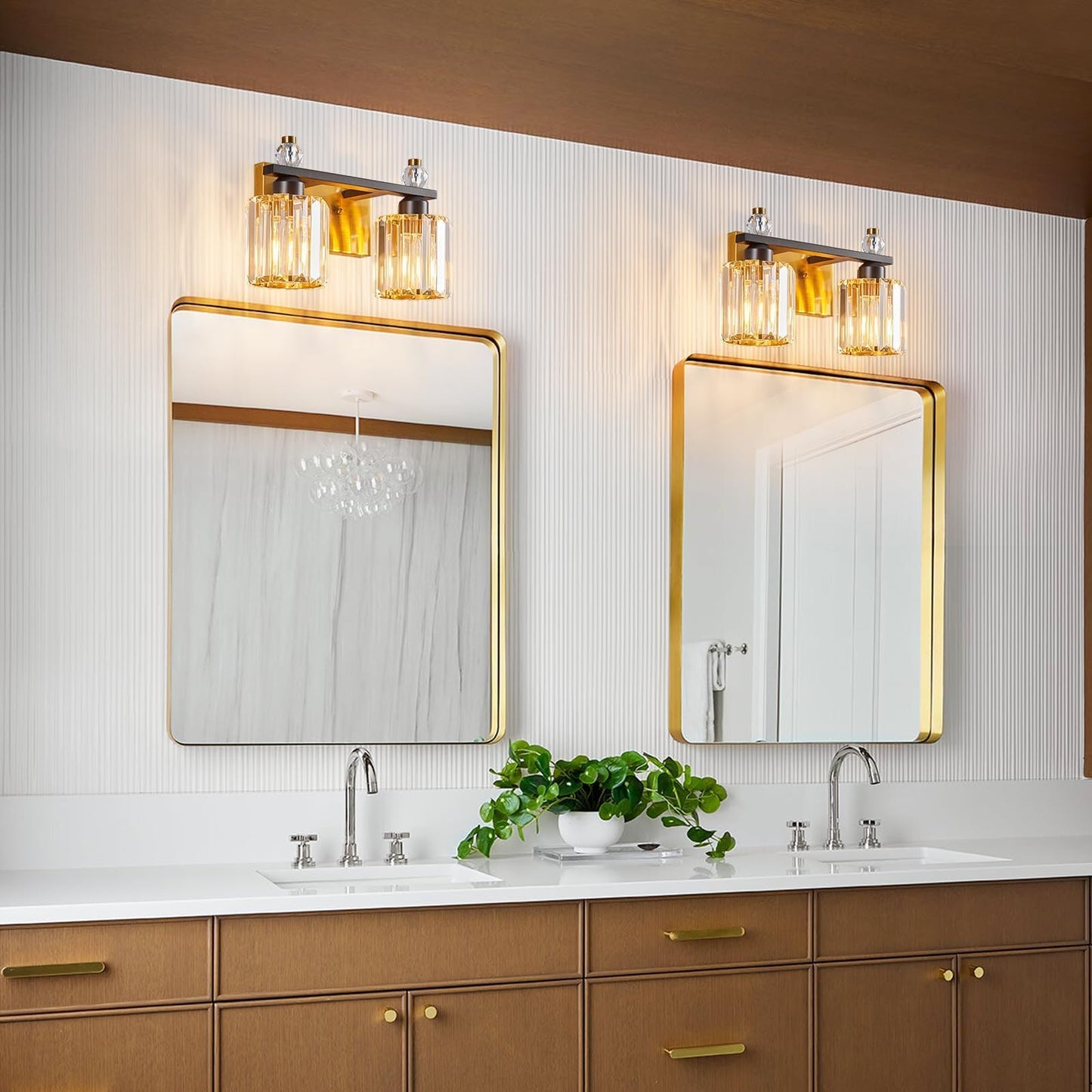 FDPBY Bathroom Vanity Lights 2-Light Black Gold Modern Crystal Vanity Light Fixtures Over Mirror Crystal Bathroom Vanity Lighting Fixtures