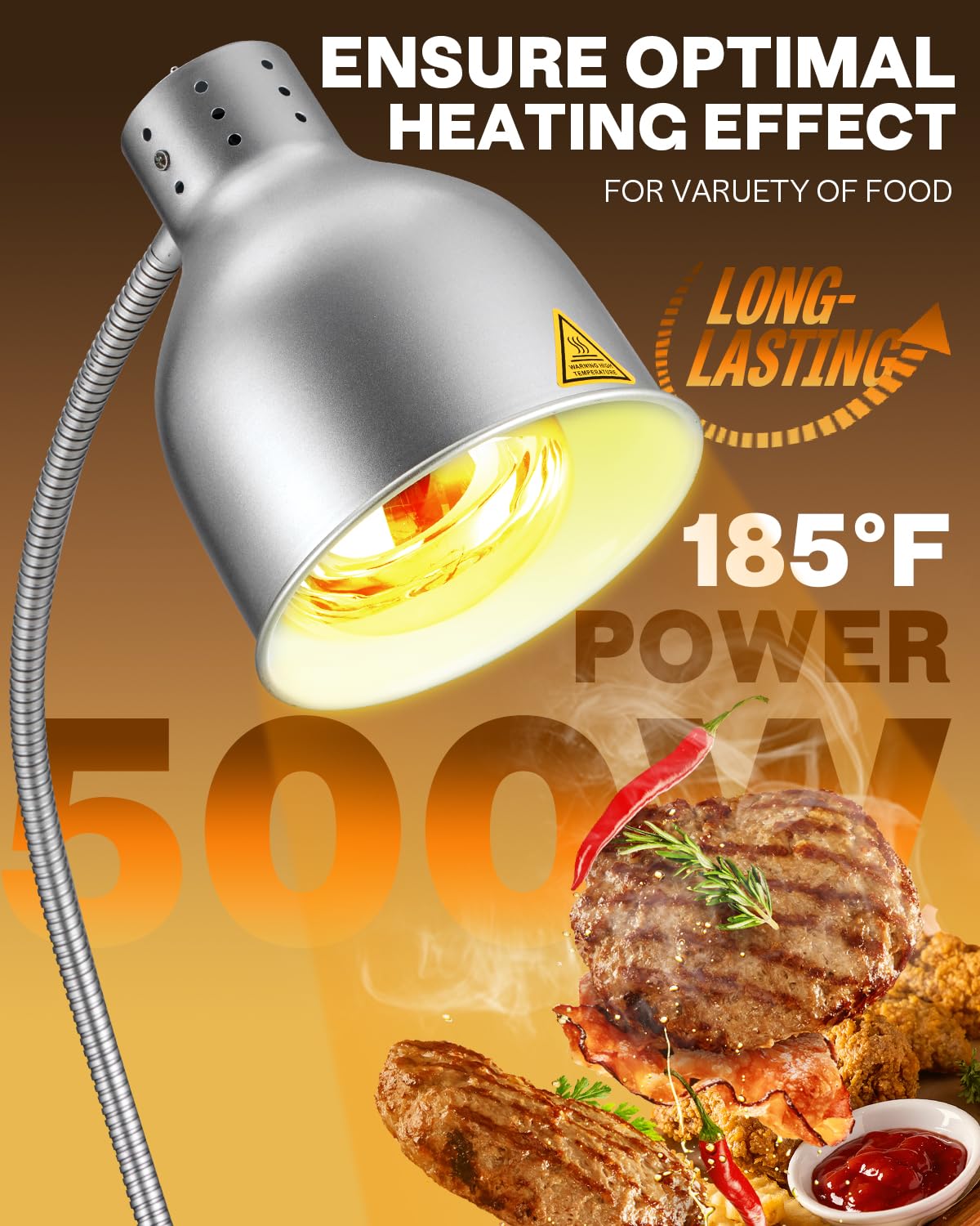 Food Heat Lamp: [Rapid-Heating Bulbs Included] [Steady Heating] Commercial Food Warmer Lamp, Electric Heat Lamp for Food Catering Food Warming Lamp for Buffet Parties (Painted Silver, 32" (2-Head))