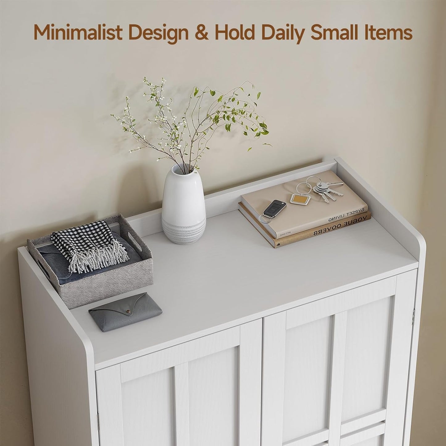 ONBRILL Shoe Storage Cabinet with Cross Molding Doors, 6-Tier Farmhouse Shoe Cabinet with 3 Adjustable Shelves and Metal Legs, 45'' Tall Shoes Rack Organizer Cabinet for Entryway, Front Door, White