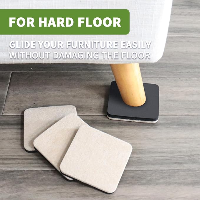 COVERCORNER Felt Furniture Sliders for Hardwood Floors 16 PCS - 3 1/2 inch Square Furniture Moving Slider – Heavy Duty Felt Movers Sliders Chair Legs Floors Protectors (for Hardwood Floors)