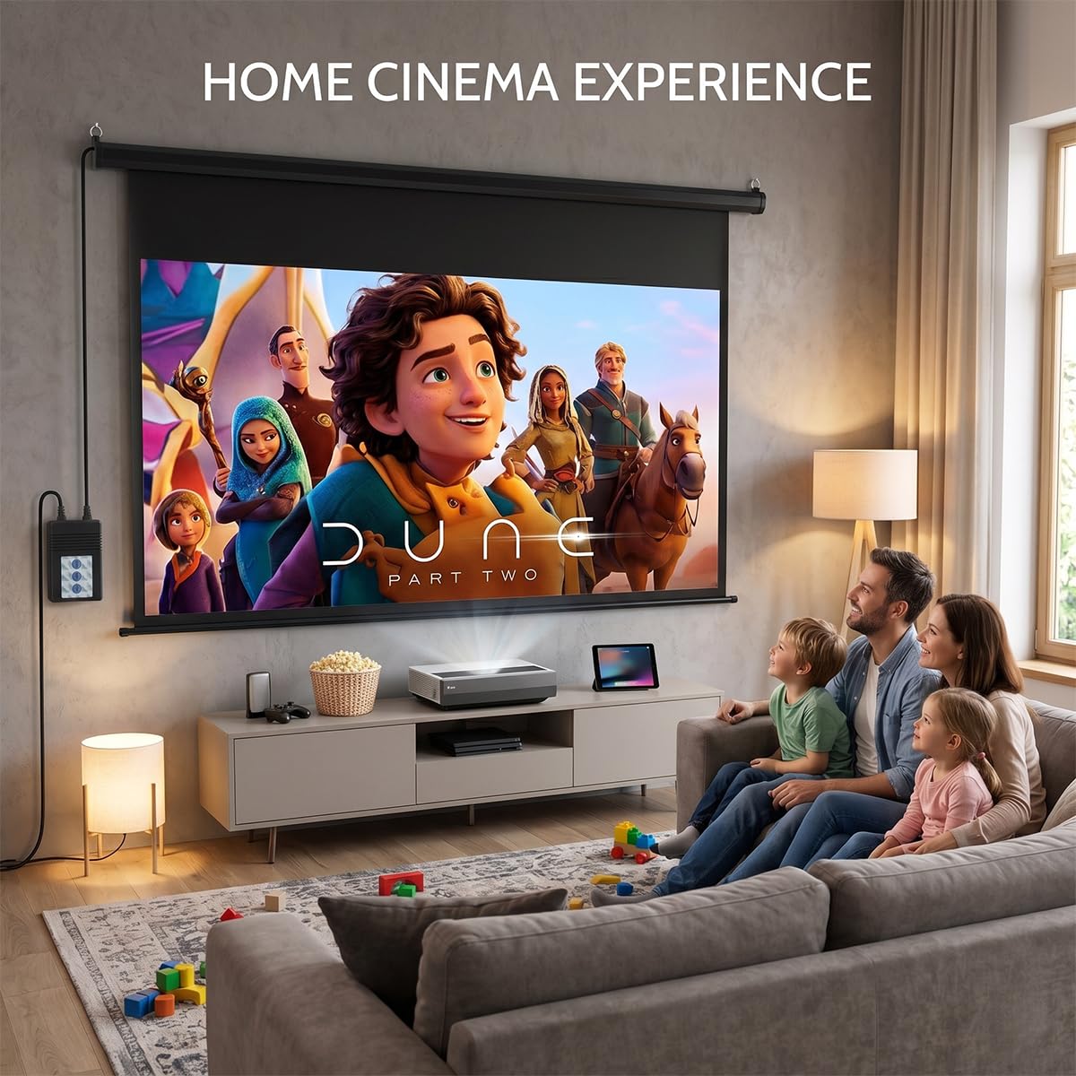 Motorized Projector Screen 100 inch 16:9 HD Diagonal Indoor and Outdoor Movie Screen with Remote Control for Family Home Office Theater, Black