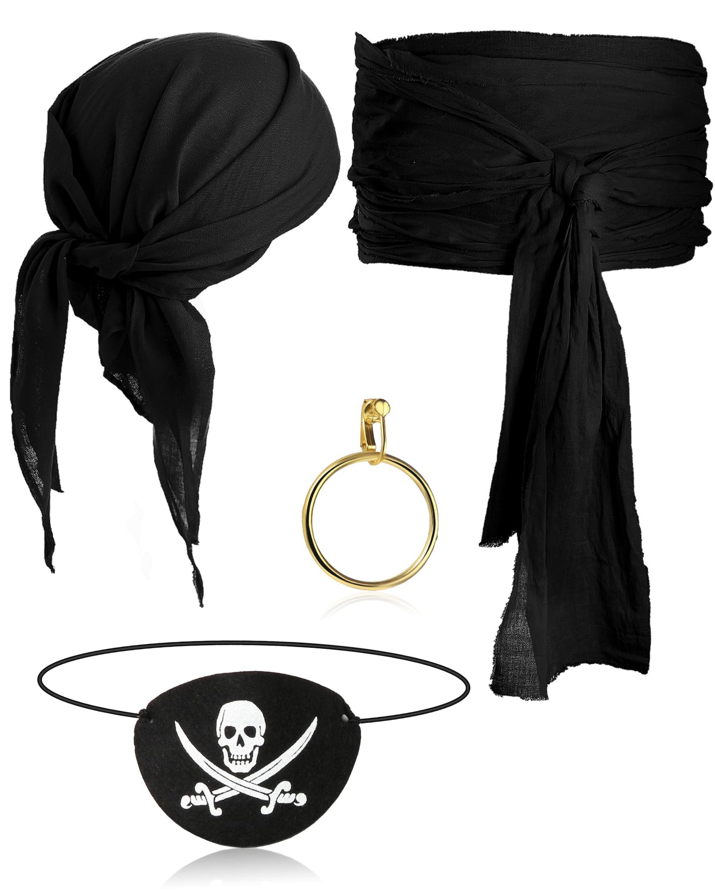 Didaey 5 Pcs Captain Pirate Costume Accessories Set Pirate Eye Patch Large Sash Headband Necklace Earring for Women Men(Black)