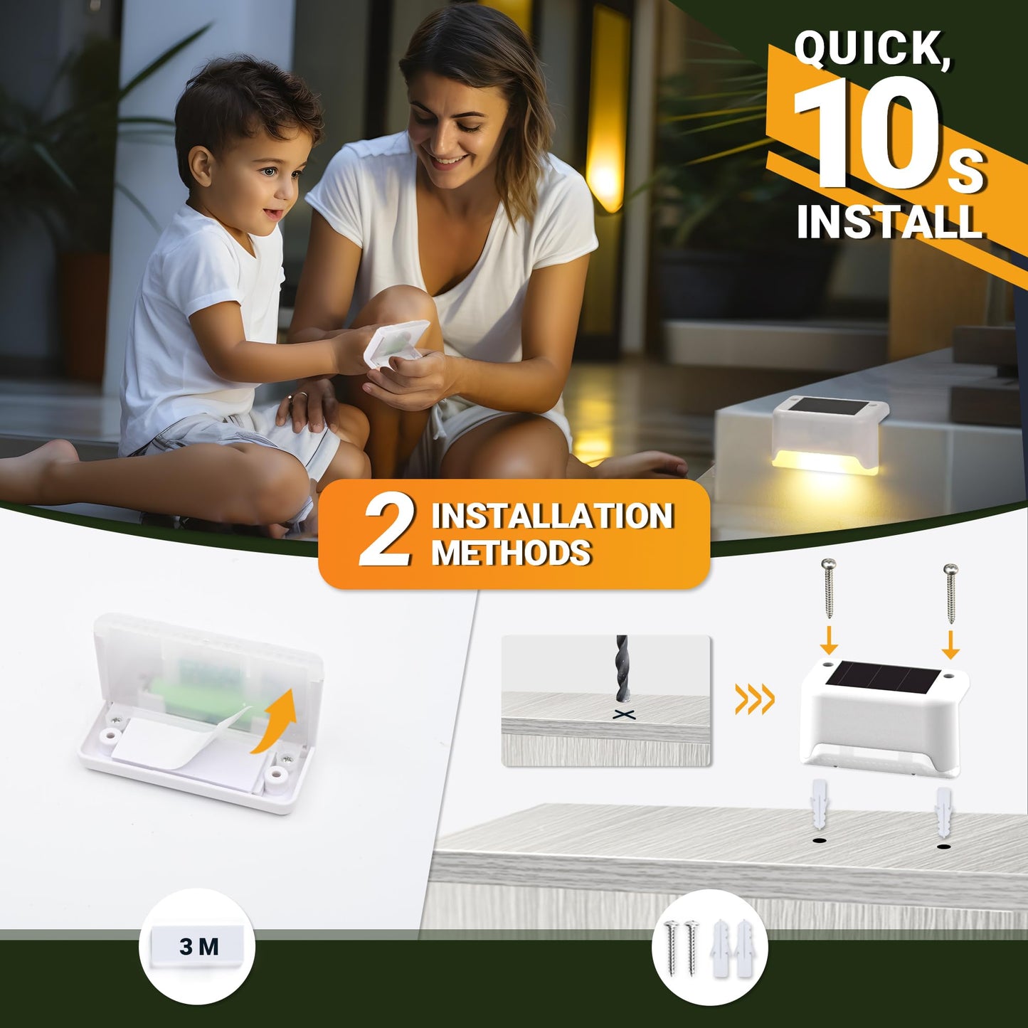 PATIOWIN Solar Fence Lights Outdoor - Waterproof LED Lights for Deck, Stairs, Fence, Patio, Yard, Porch and Balcony (20 Pack, Warm White)