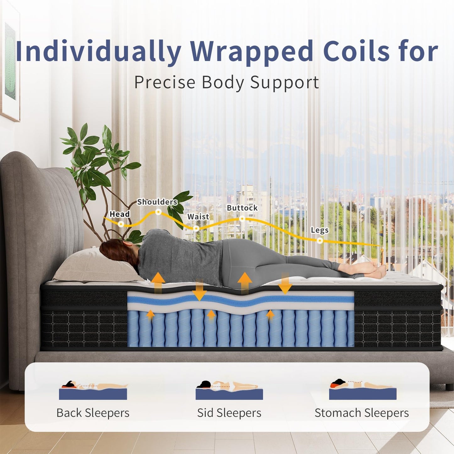 SupremeSleep King Size Mattress, 12 Inch King Mattress in a Box, Memory Foam Hybrid Matress with Individual Pocket Spring for Motion Isolation, Pressure Relief, Medium Firm Feel, CertiPUR-US