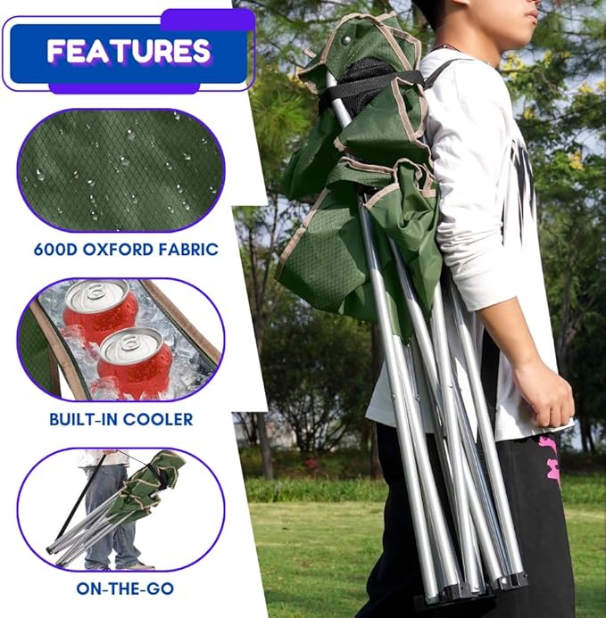 EZONE 4-Pack Camping Chairs with Built-in Ice Cooler, Portable Chair, Storage Pocket, Cup Holder, and Carry Bag Perfect for Camping, Tailgating, Fishing, Beach, and Lawn (4, Olive Green)