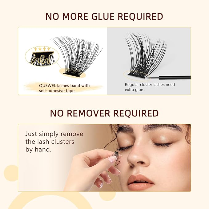 QUEWEL Self Adhesive Eyelashes Natural Look, No Glue Needed Lash Clusters with Eyelash Clusters Tweezer, 40 Pcs Reusable Lashes Self Adhesive for Beginners, DIY Lash Extensions for Home Use(ZN-02)