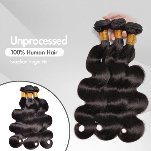 Body Wave Bundles Human Hair 14A Unprocessed Raw Remy Brazilian Virgin Hair Extensions Sew in Quick Weave Natural Black 3 Bundles 16 18 20 inch 1b