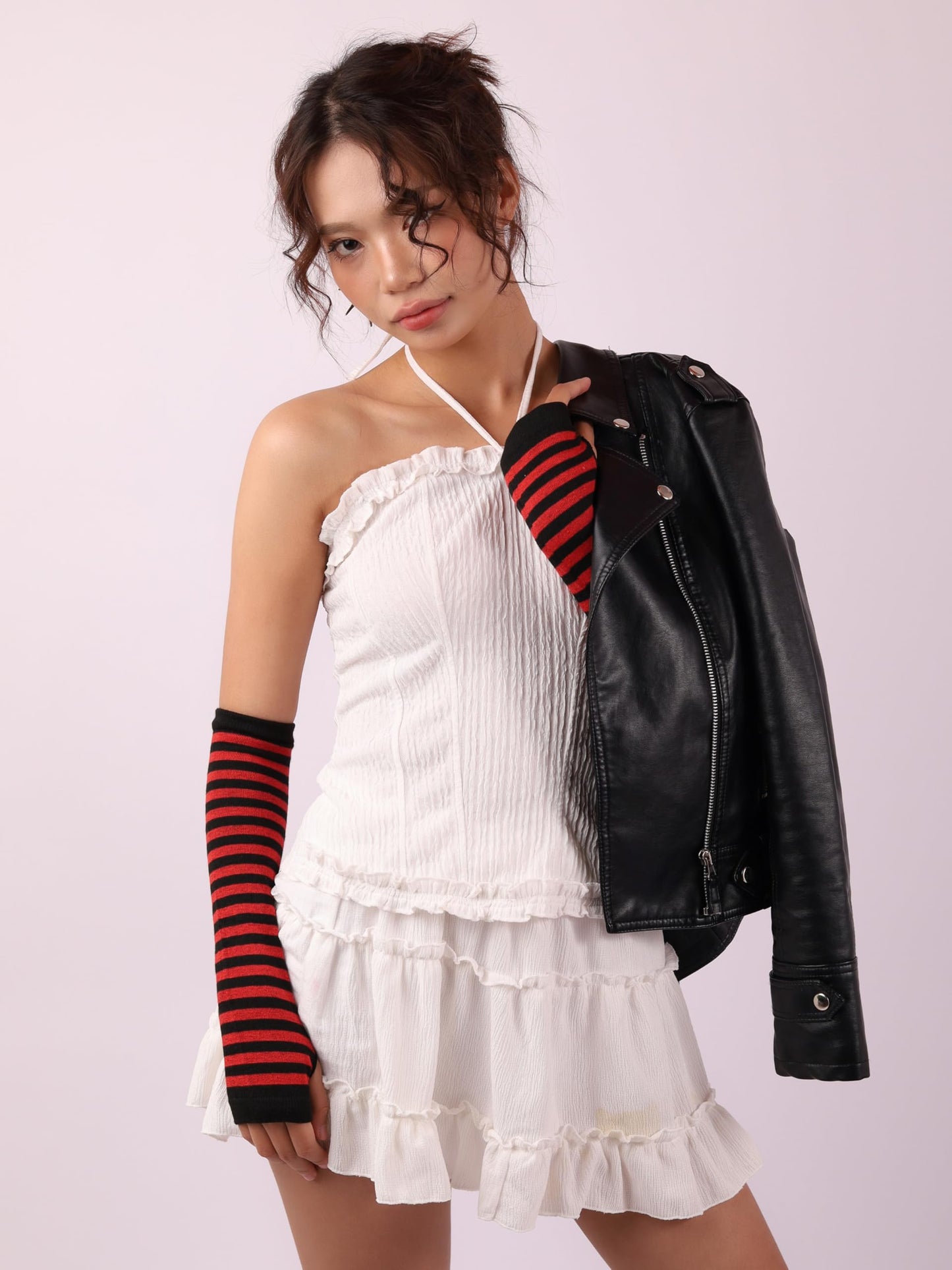 Sacina Black Red Long Fingerless Gloves, Arm Warmers Y2k, Goth Punk Gloves, Emo Accessories