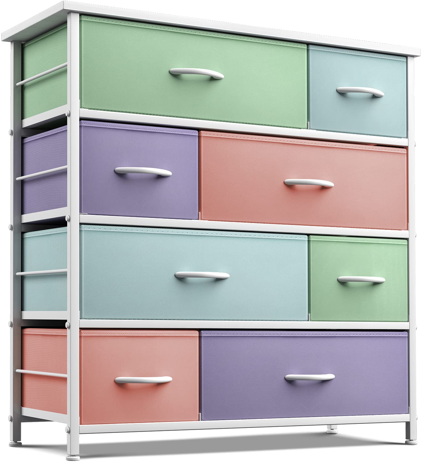 Sorbus Dresser with 8 Drawers - Furniture Storage Chest for Kid’s, Teens, Bedroom, Nursery, Playroom, Clothes, Toys - Steel Frame, Wood Top, Fabric Bins (Pastel)