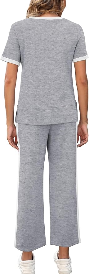 XIEERDUO Women's Side Slit Lounge Sets 2026 Fashion 2 Piece Travel Outfits Cozy Loungewear Wide Leg Tracksuits S-3XL
