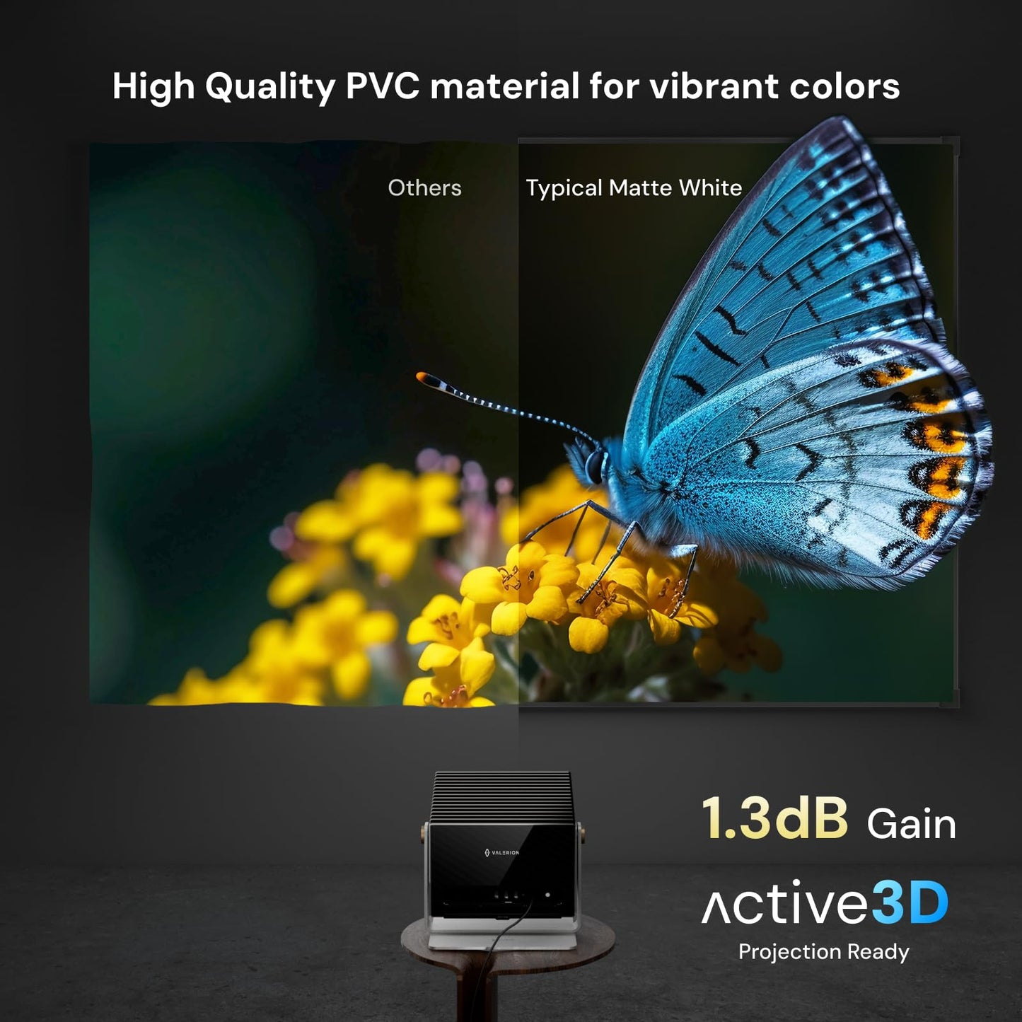 Valerion 135-inch Fixed Frame Projector Screen, 1.3 dB Gain, 80% PQE, 4K/8K Ultra HD, 3D Wall Mount Projector Screen, Works with Long Throw, Short Throw & Ultra Short Throw Projectors