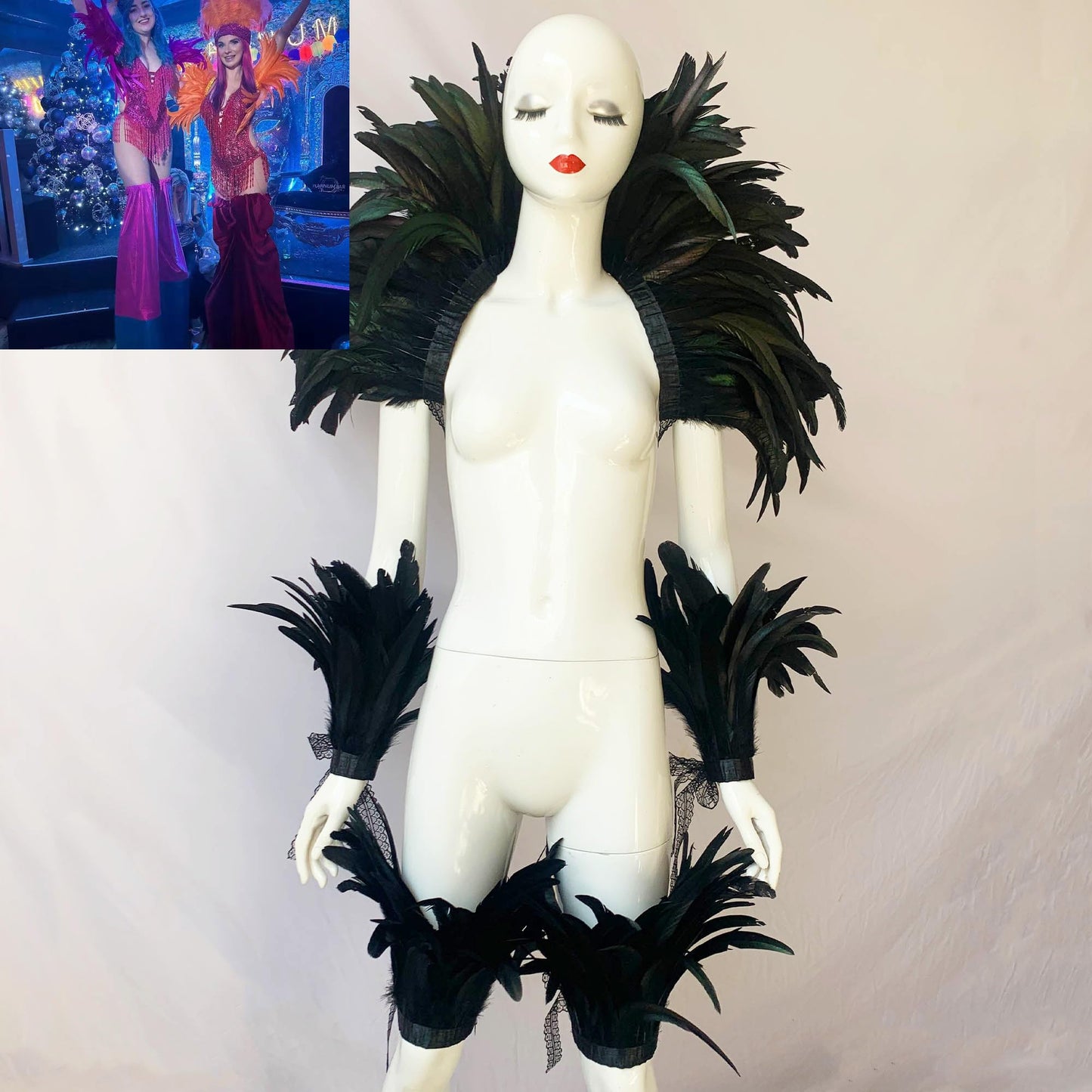 QI@XIA Feather Shawl 1 Pair of Wrist Cuffs and Leg Cuff for Women Witch Halloween Mardi Gras Cape Costumes Accessories (Black)