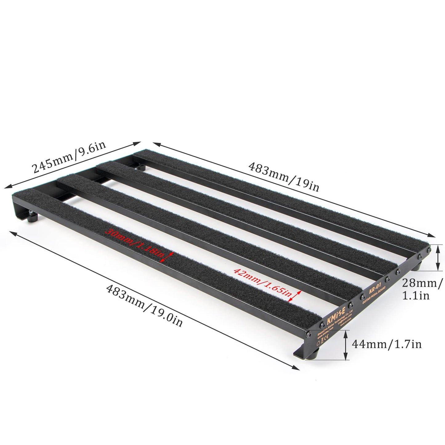Guitar Pedal Board, Aluminium Alloy 2.2Lb Light Pedal Board 19.0  9.6  1.7 Inch Black Pedalboard With Hook & Loop Tapes Big Enou