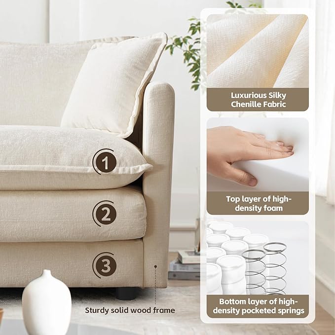 SoarFlash Chenille Sectional Sofa Ottoman,Light Coffee