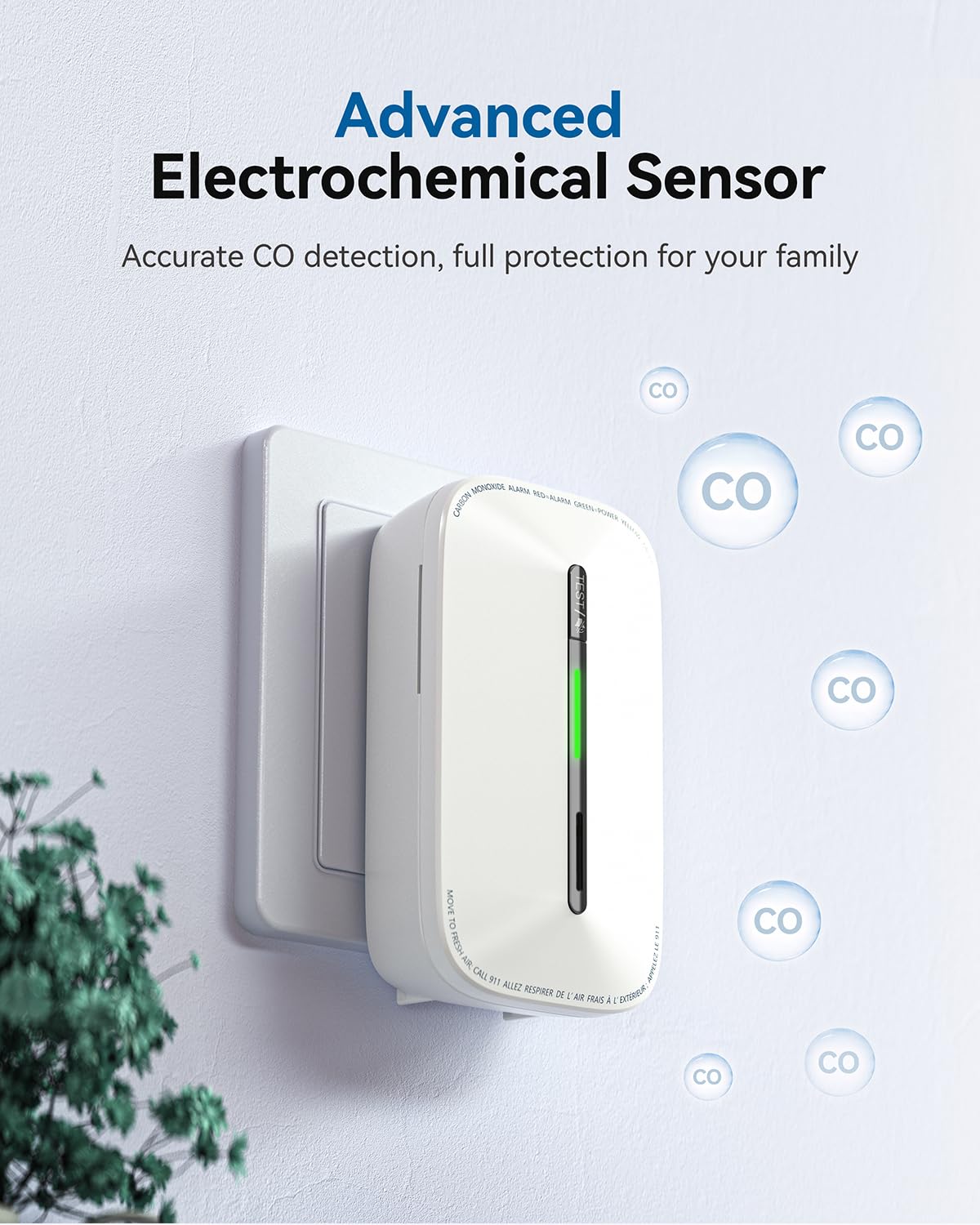 SITERWELL Plug in Carbon Monoxide Detector 10 Year Battery, CO Alarm Detector with Electrochemical Sensor and Sound Warning, AC Powered Portable Carbon Monoxide Detector for Home Office Travel,2-Pack