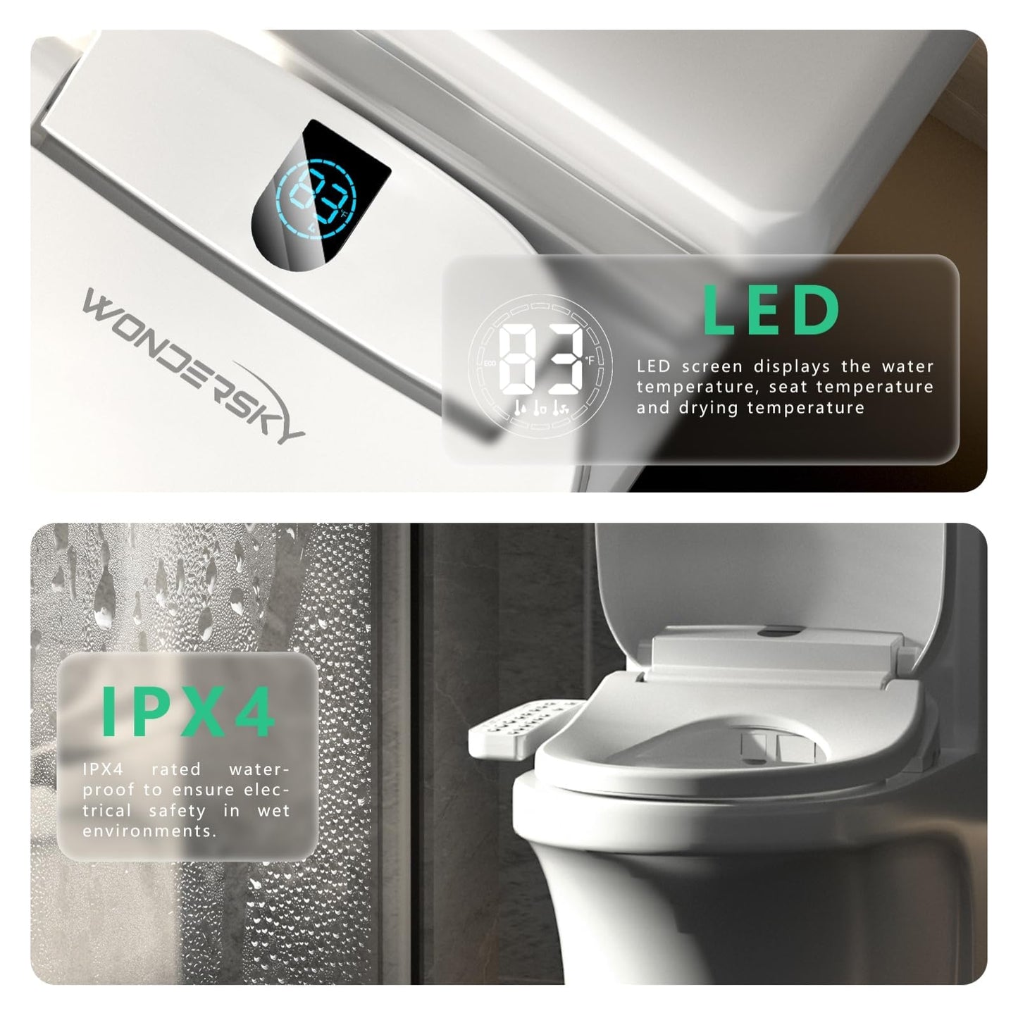 Round Bidet Toilet Seat, Smart Heated Toilet Seat with Warm Water and Dryer, Soft Close Bidet Seat with Adjustable Temperature, Stainless Steel Nozzle