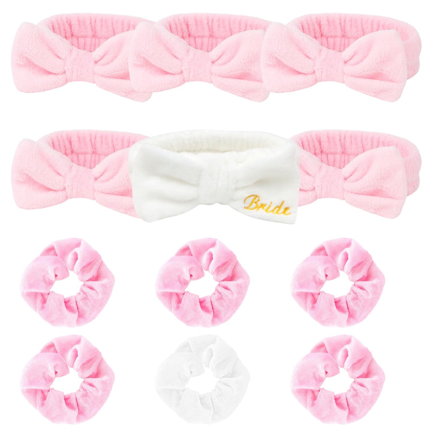 CIEHER 12 Pcs Bachelorette Party Favors - 6 Spa Headbands + 6 Velvet Hair Scrunchies Ties Set, Bachelorette Party Spa Headband f