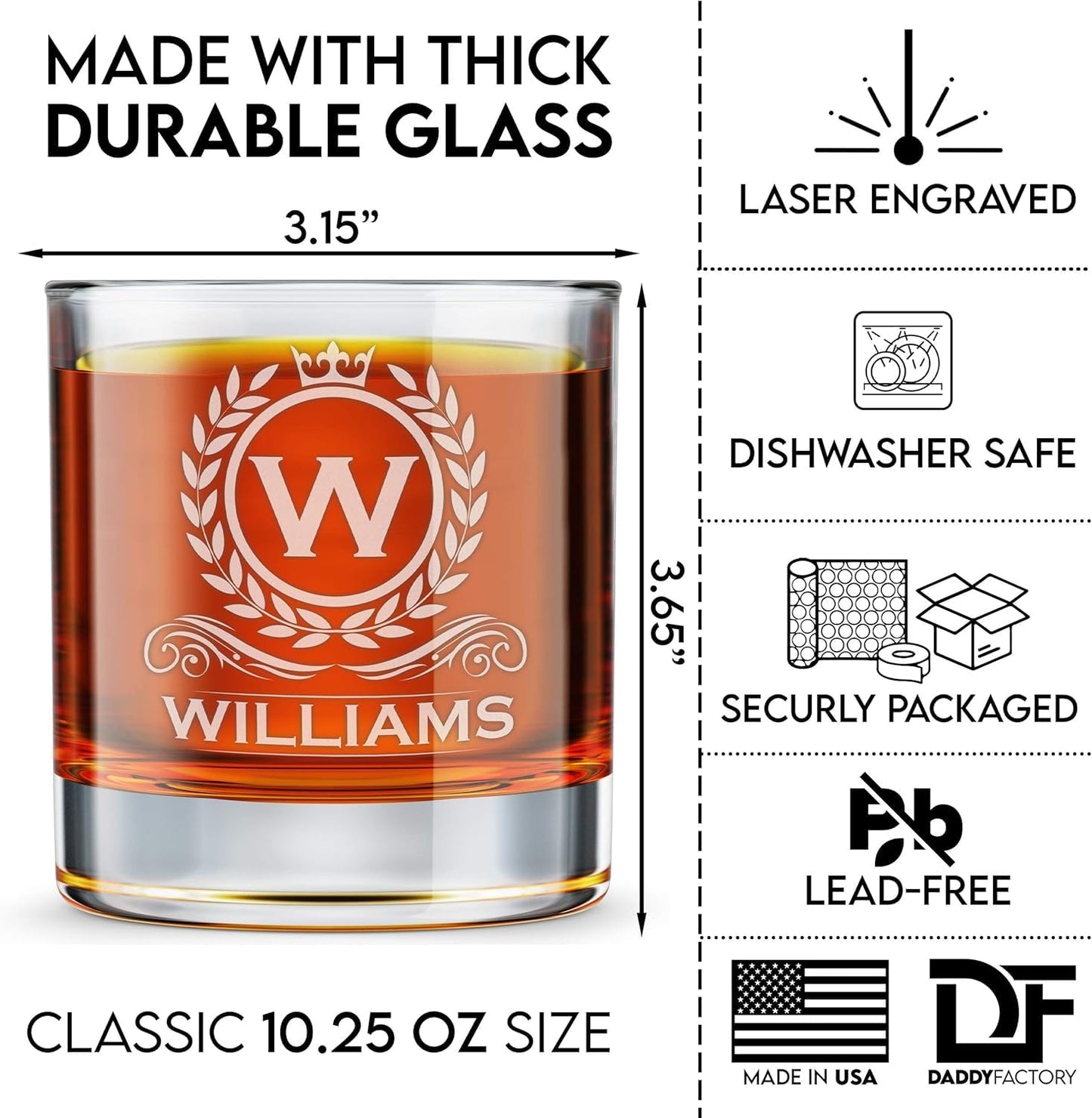 Daddy Factory Personalized Whiskey Decanter Set, Custom Engraved Gift for Men, 25oz 750ml Liquor Decanter, Father's Day & Retirement Gifts