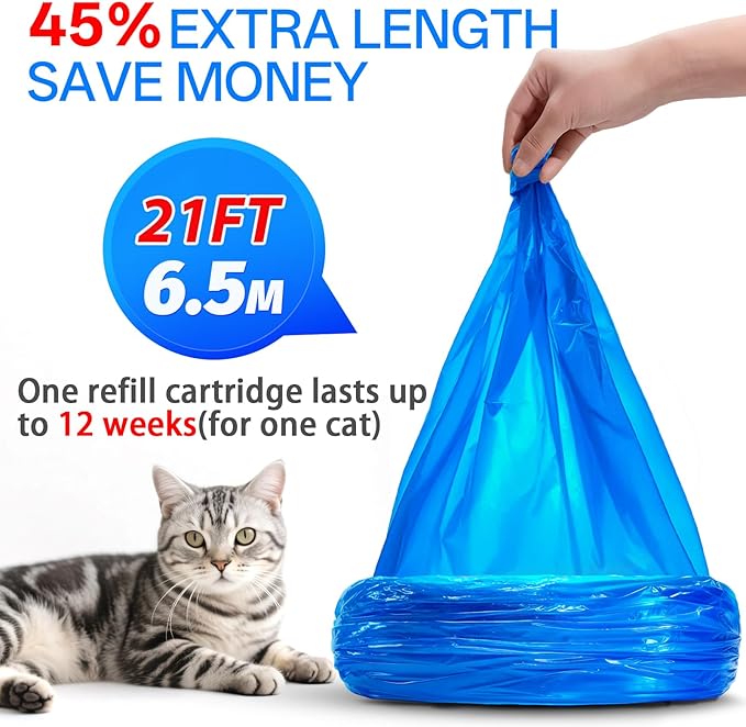 Cat Litter Refill Bags Compatible with Litter Genie XL+/Plus/Standard/Style/Desgin Pail, 30% Extra Thickness, 45% Extra Length,30 Months Use Time ,Super Odor Control,10 Pack ( Cartridge NOT Included)