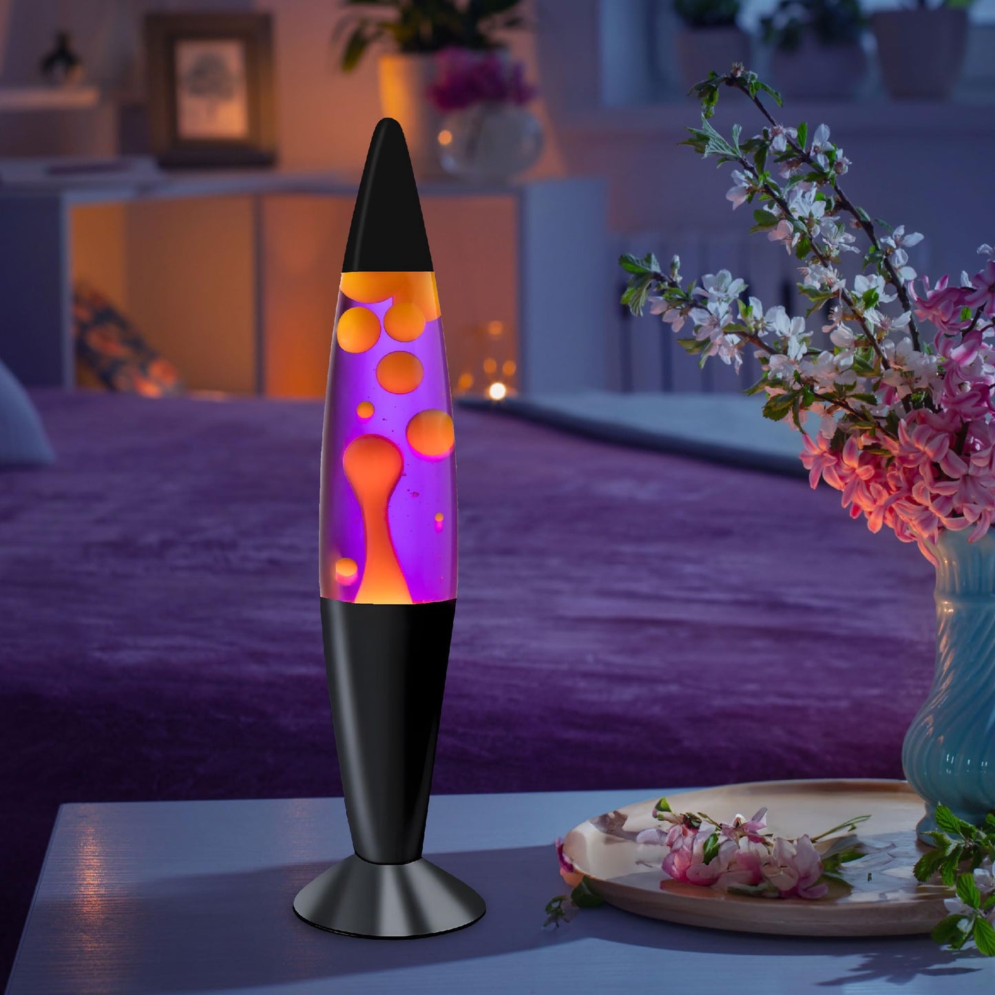 JAMBO 16" Beautiful Lamp- Purple with Yellow/Orange Wax, Relaxing Liquid Lamp for Living Room Office Bedroom Adults Teens Kids, Magma Light, Night Light Nightlight, Home Decor