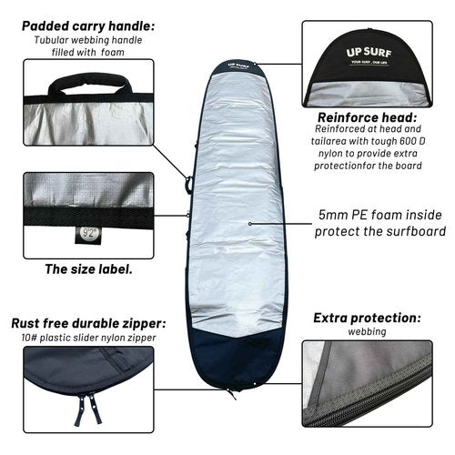 UP SURF Surfboard bag, Daylight Bags for Longboard, Size 8’6”,9’2”,9’6", Surfboard cover for Storage and Transport Surfboard (8'6")