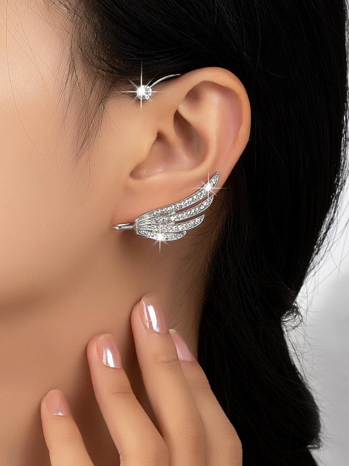 YRlilicc Sparkling Rhinestone Angel Wing Ear Cuffs Non-Piercing Earrings Glitter Iced Out Crystal Angel Wings Cartilage Climber Ear Wrap Prom Party Festival Ear Jewelry for Women (Wing Style 1)