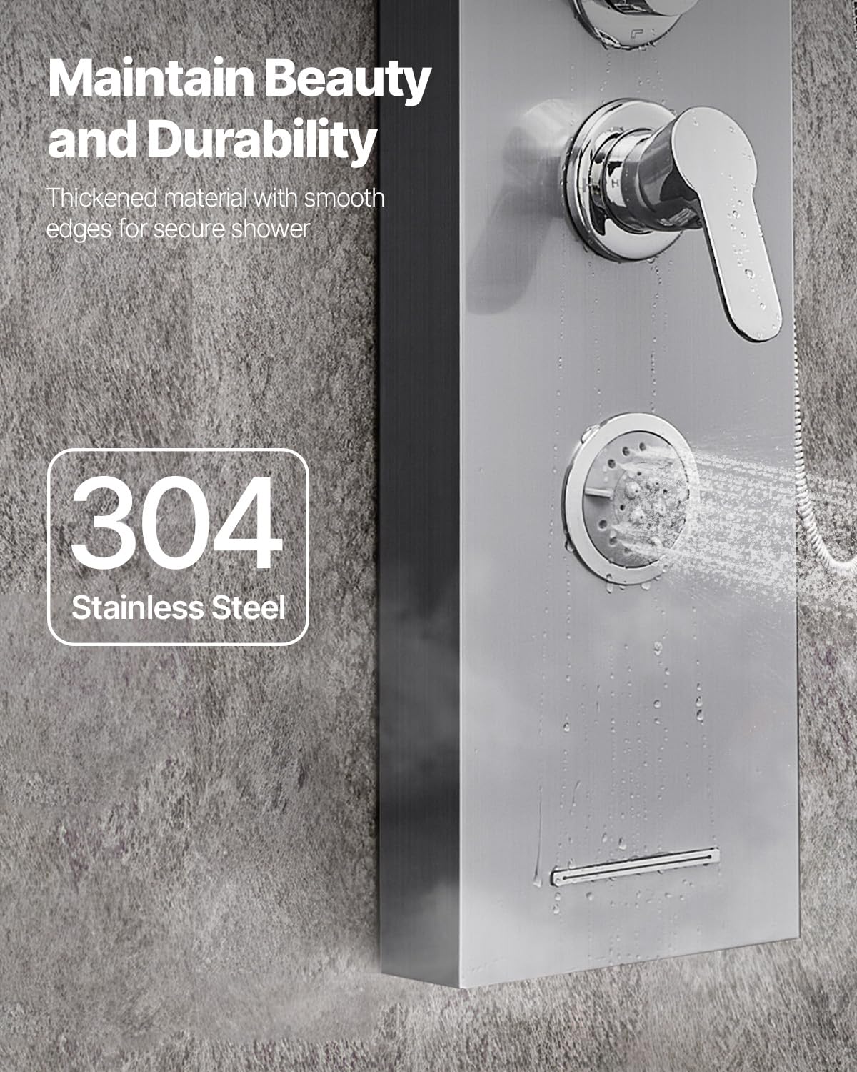 VEVOR Shower Panel Tower System with Rainfall Waterfall Shower Head, 53 in Brushed Stainless Steel Shower Column, 5-Function Faucet, Wall-Mount Rain Massage System with 3 Body Jet, Handheld, Tub Spout