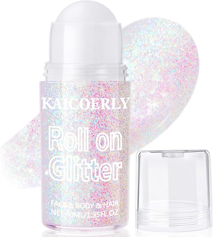 KAICOERLY Roll-on Holographic Body Glitter Gel for Women, Sparkle Chunky Glitter Makeup for Christmas New Year Festival Ha...