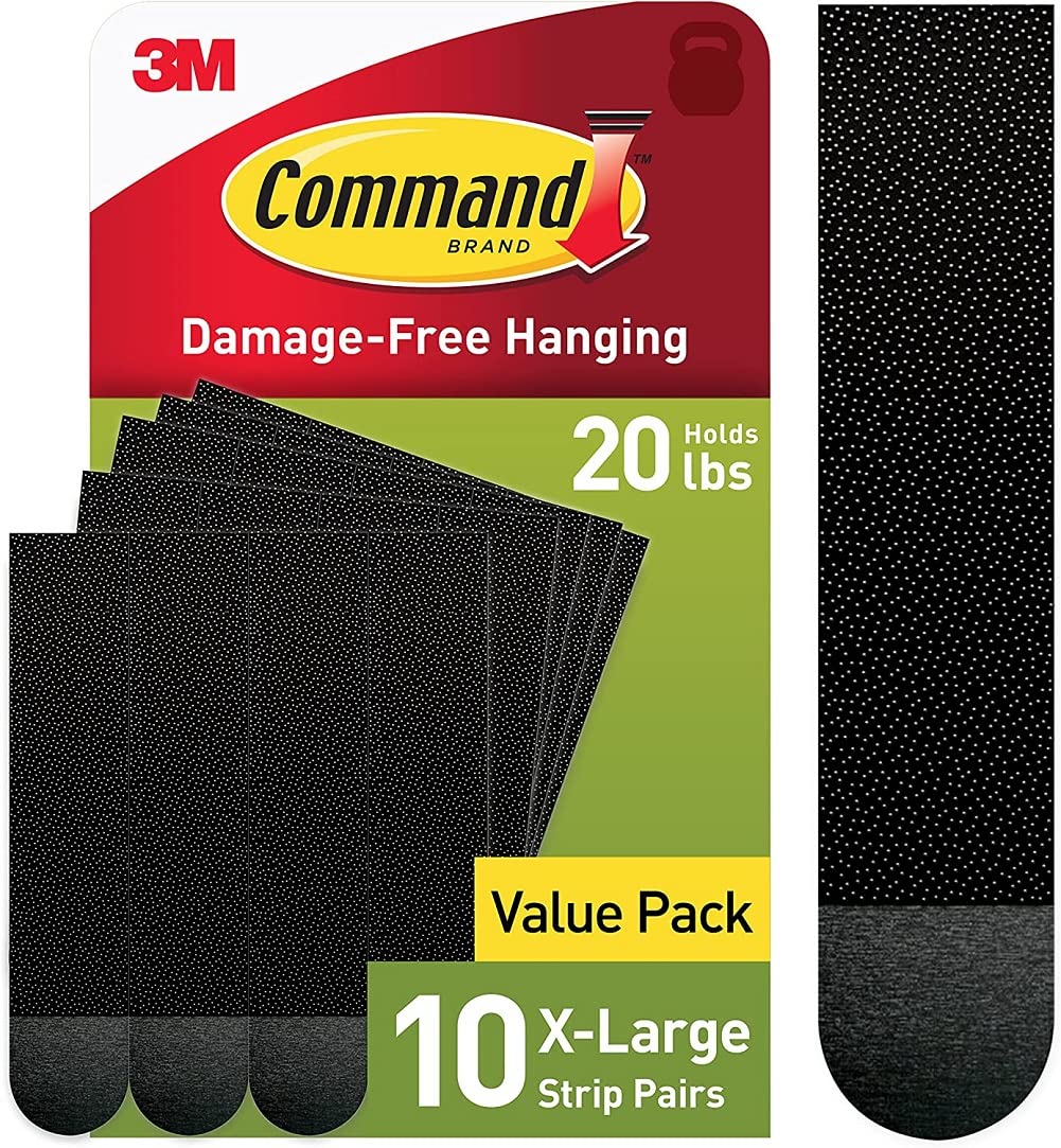 Command 20 lb XL Heavyweight Picture Hanging Strips 10 Pairs (20 Strips), Damage Free Hanging Picture Hangers, Heavy Duty Wall Hanging Strips for Home Decor, Black Adhesive