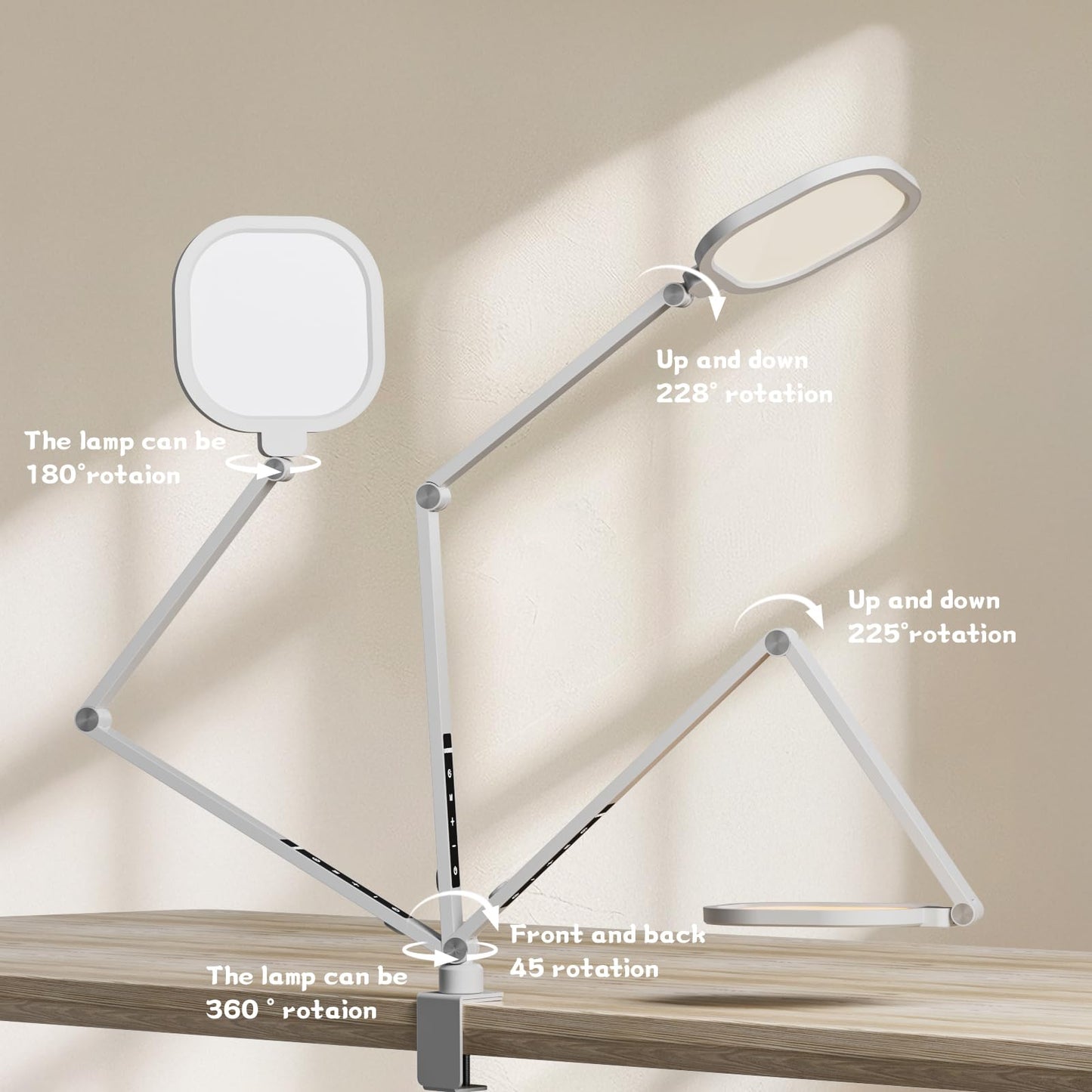 LED Desk Lamp for Home Office, 15W Desk Light with C- Clamp, Swing Arm, Memory & Timer Function, 1200LM Dimmable Computer Light for Video Calls, Conference, Study (White-Clamp)