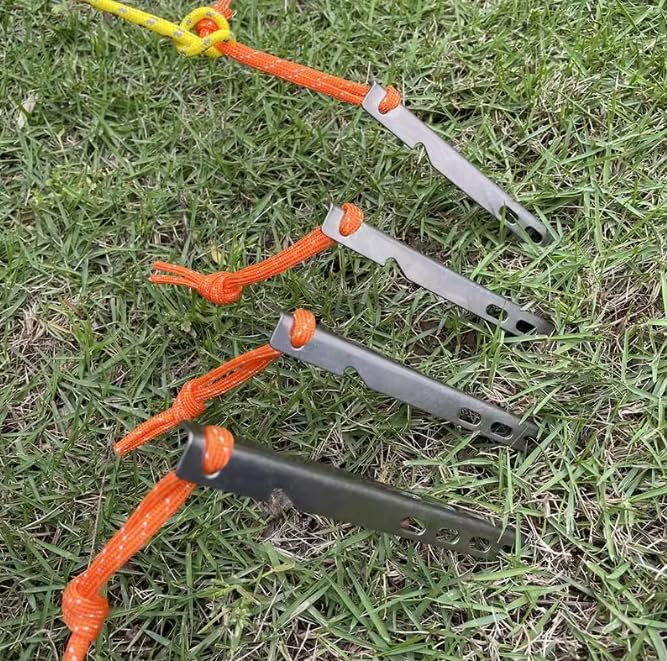 Ultralight Titanium Tent Stakes with Orange Cord, 6.3 Inch, 0.46 oz, Set of 6, Gray Best for Camping, Backpacking, Hiking,...