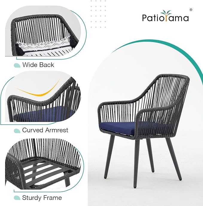 Patiorama Outdoor Dining Chairs, Patio Dining Chair Set of 6, All-Weather Woven Rope Rattan Chairs, Outdoor Dining Wicker Chair with Armrests for Indoor Balcony Pool Backyard(Blue)