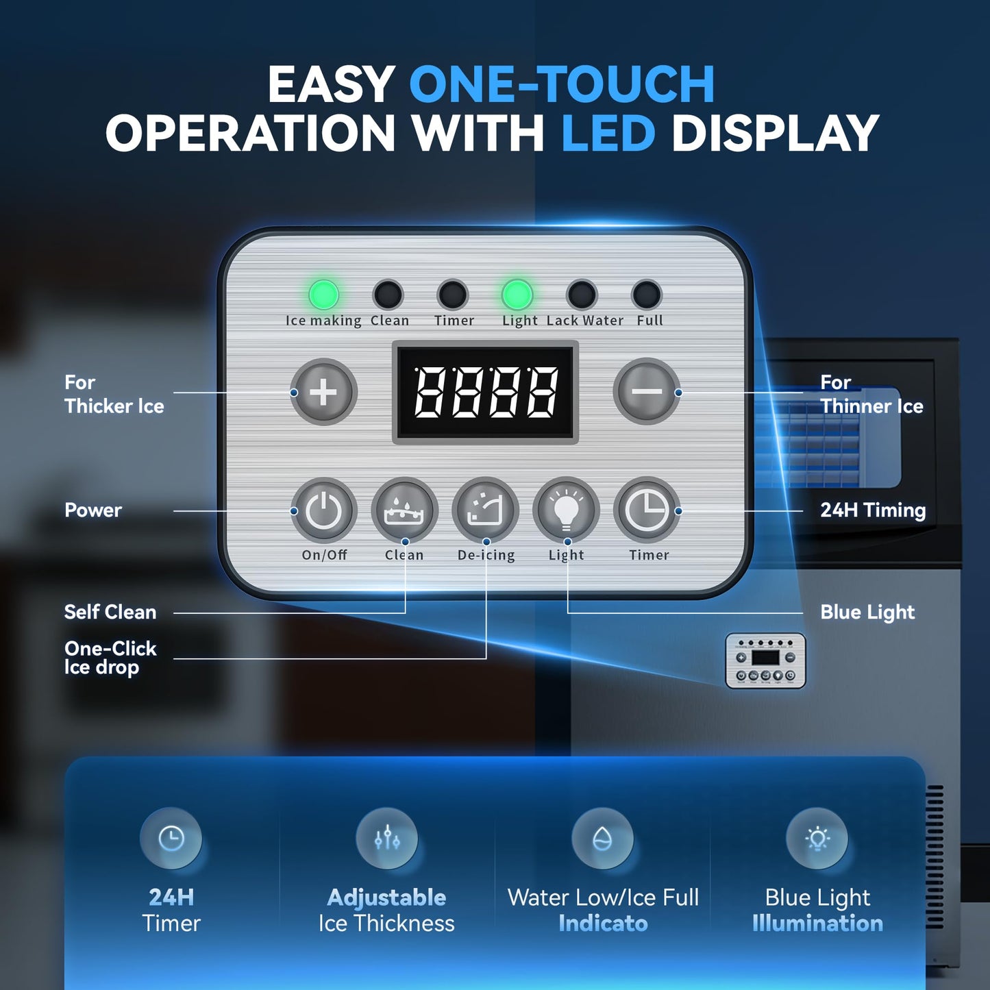 Tehanld Commercial Ice Maker Machine, 200LBS/24H with 33LBS Large Storage Capacity, 96 Ice Cubes/15 Mins, Ice Machine with Self-Cleaning & Water Filter, Under Counter & Freestanding for Home, Bar