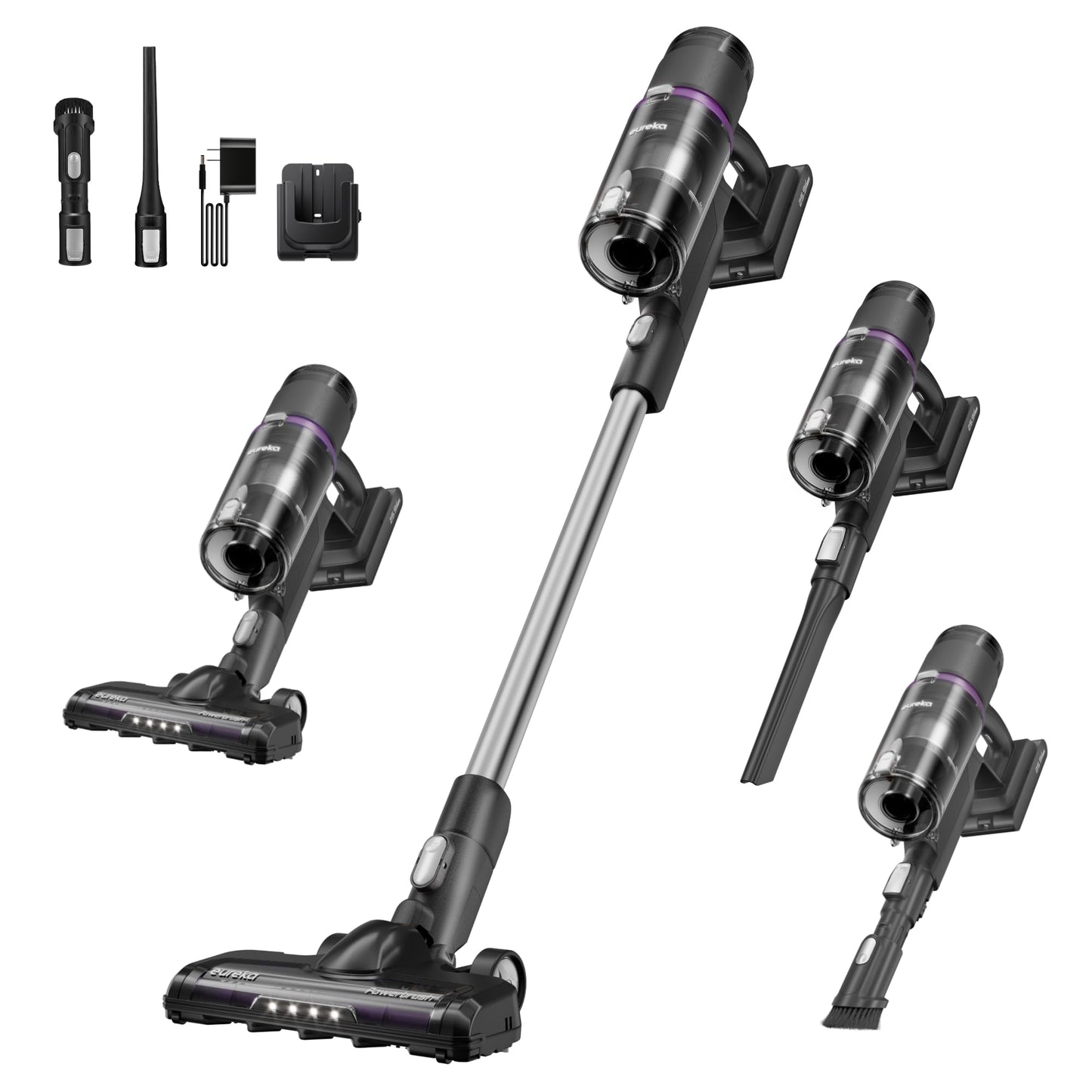 Eureka Cordless Vacuum Cleaner Lightweight, Stick Vacuum Rechargeable For Hardwood, Pet Hair, Black, Reacticlean 410