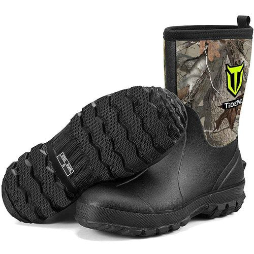 TIDEWE Rubber Boots for Men, 5.5mm Neoprene Insulated Rain Boots with Steel Shank, Waterproof Mid Calf Hunting Boots, Sturdy Rubber Work Boots for Farming Gardening Fishing (Next Camo G2 Size 10)