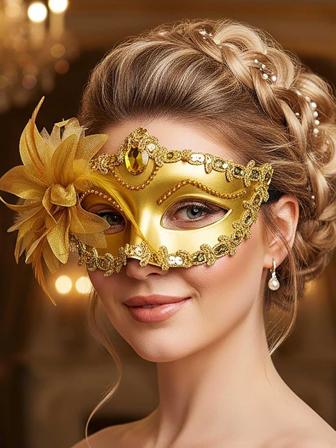 Yokawe Black Masquerade Mask for Women Flower Venetian Ball Masks Lace Mardi Gras Costume